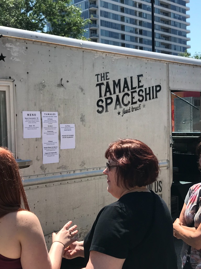 The Tamale Spaceship food truck menu and guests in the South Loop