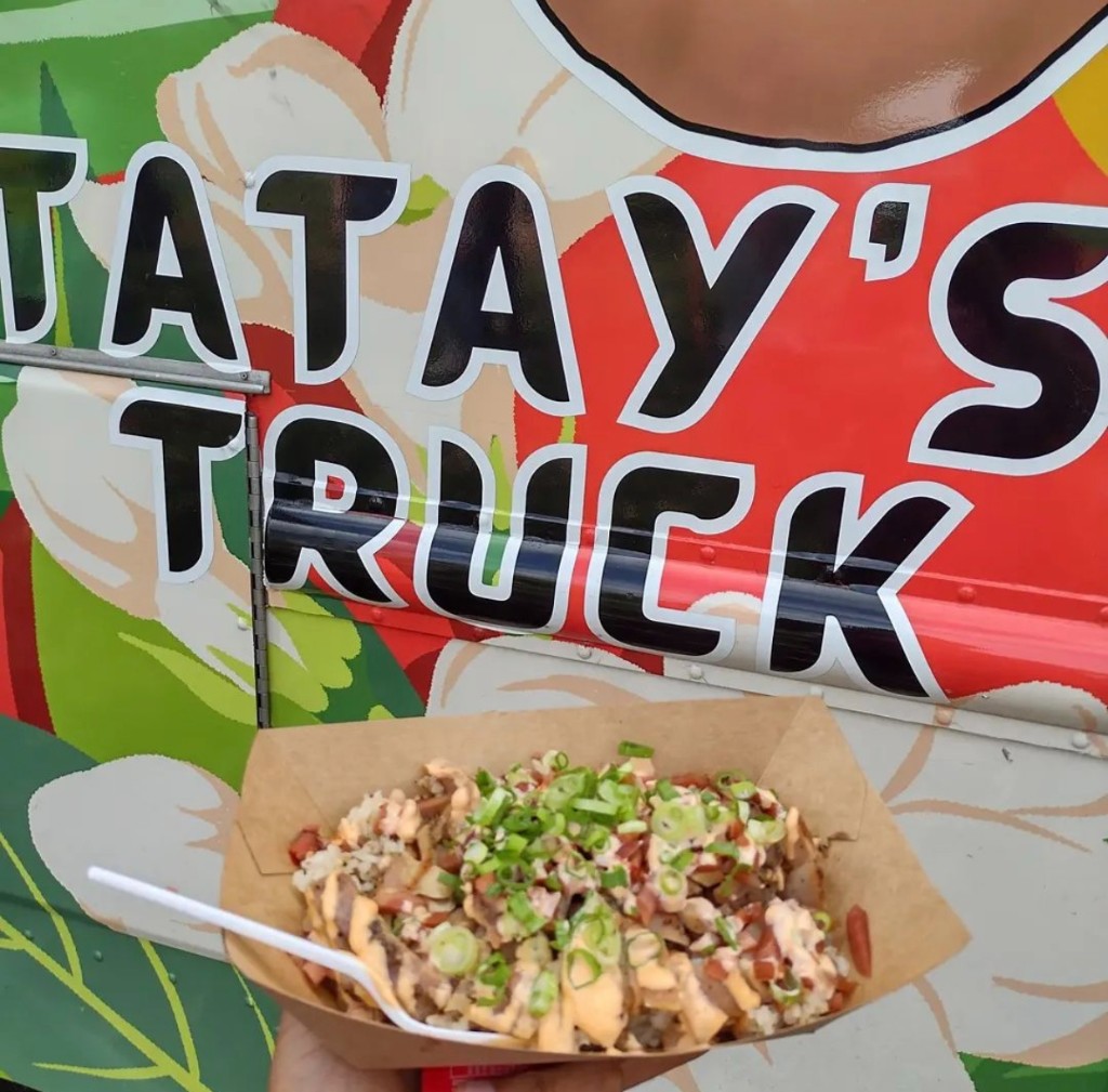 Loaded rice bowl in a cardboard tray